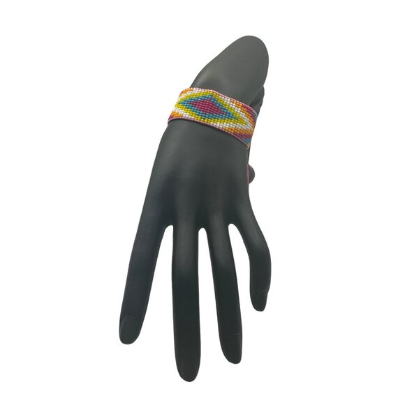 Brightly Colored Woven Seed Bead Bracelet Slide Adjustable - Picture 1 of 5